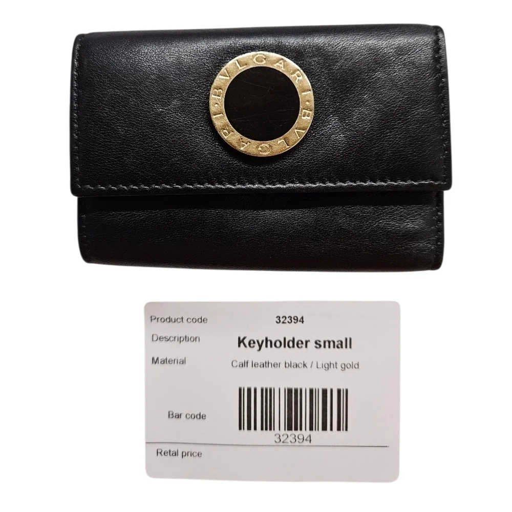 Bvlgari Small Keyholder Wallet In Black Calf Leather And Light Gold